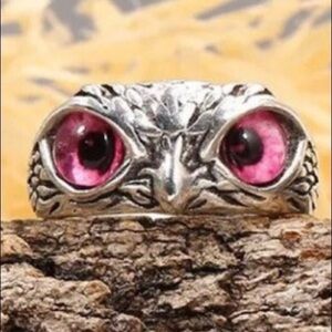 🦉Owl Ring pink eyes 925 stamped hallmarked adjustable
